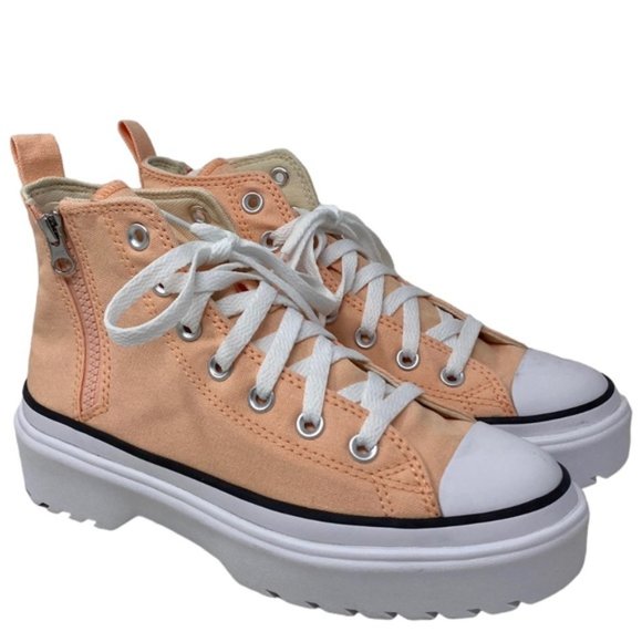 Converse Chuck Lugged Lift Hi Platform Sneaker Kids Women's Coral Canvas A03968C - Picture 2 of 9